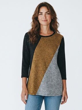 FAITH and JOY Los Angeles Colorblock Diagonal Stripe Sweater Top Size L